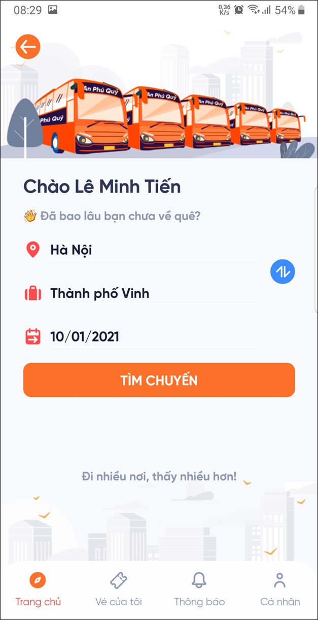 Giao diện đặt vé của  An Phú Quý