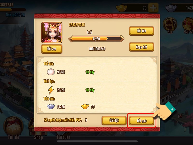 Nhấn v&agrave;o Đổi qu&agrave;