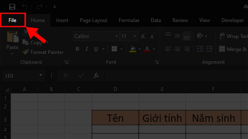 Mở file Excel mà bạn muốn in chẵn lẻ > Chọn thẻ File