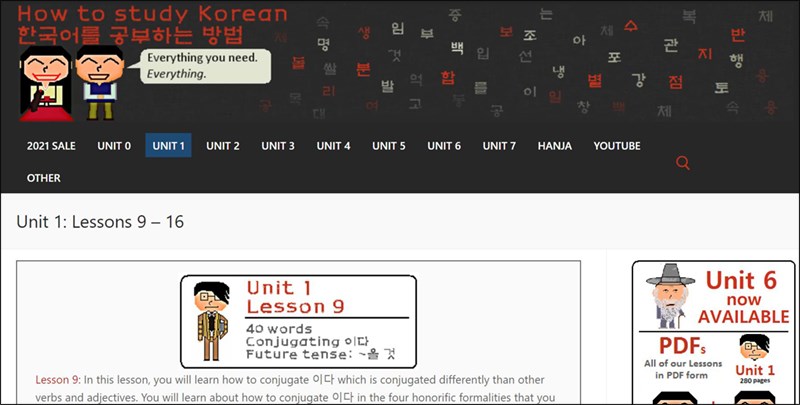Giao diện học tiếng Hàn trực tuyến với How to Learn Korean