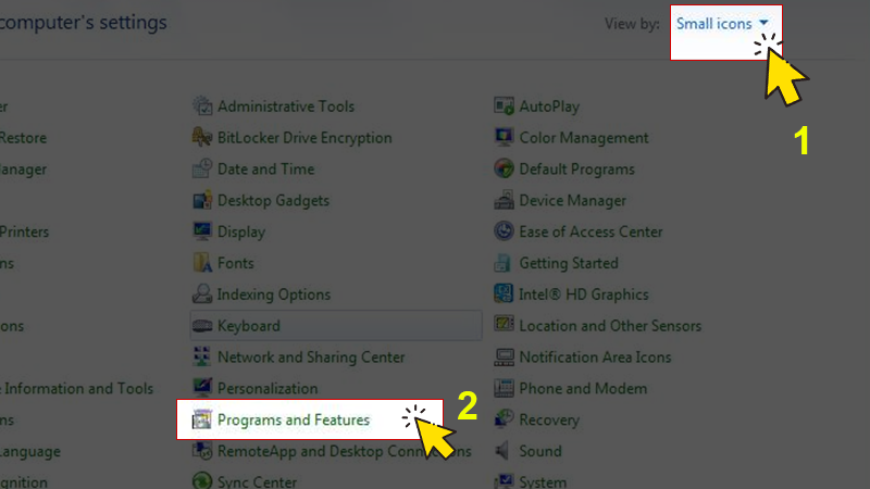 Tìm và nhấn chọn Programs and Features