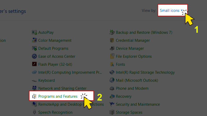 Tìm và nhấn chọn Programs and Features