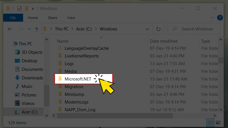 Mở thư mục Microsoft.NET