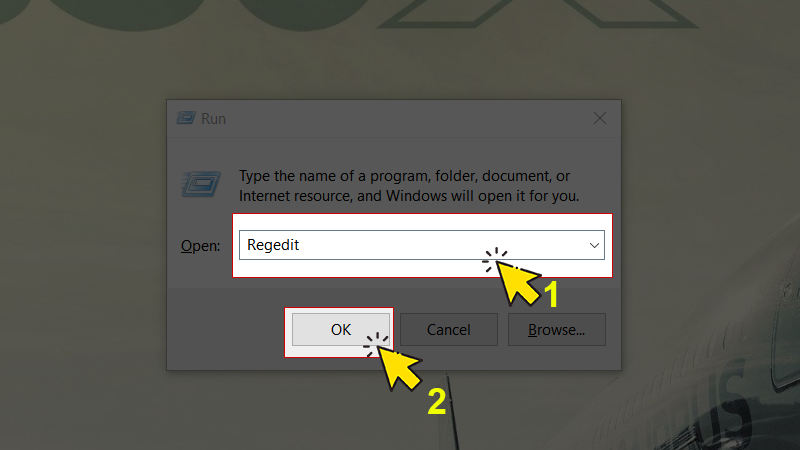 Mở hộp thoại run và nhập "regedit"