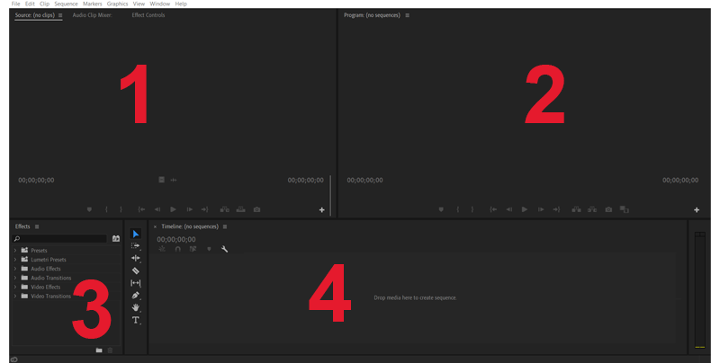 Giao diện Adobe Premiere