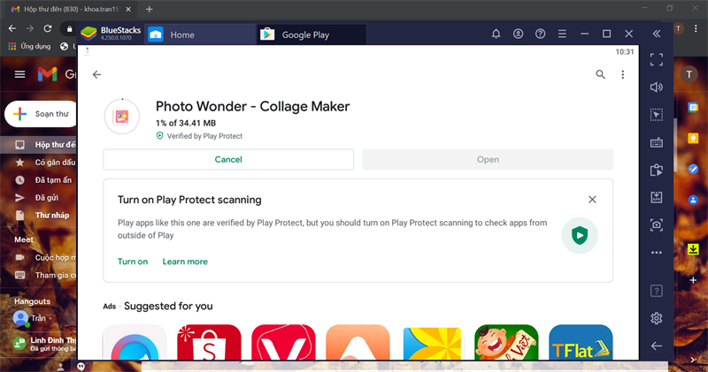 Đợi ứng dụng tải về ho&agrave;n tất