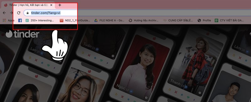Truy cập vào trang chủ Tinder