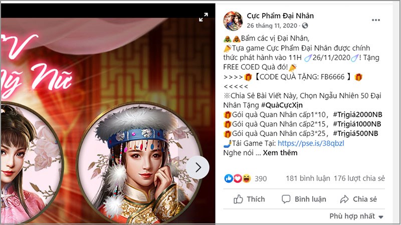 Lựa chọn sự kiện muốn nhận Code