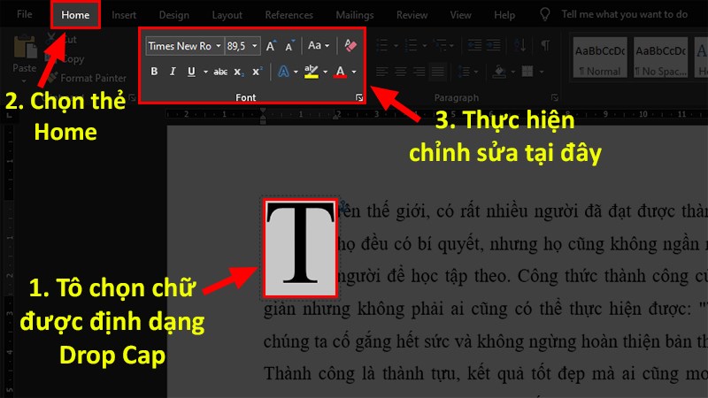 chỉnh màu sắc, in đậm, in nghiêng, gạch chân,... cho Drop Cap
