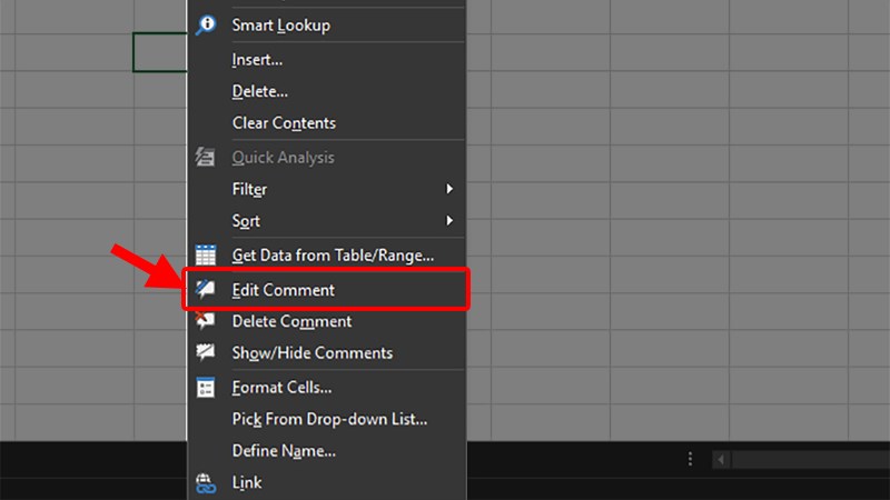 Nhấp chuột phải vào ô có chứa Comment > Chọn Edit Comment