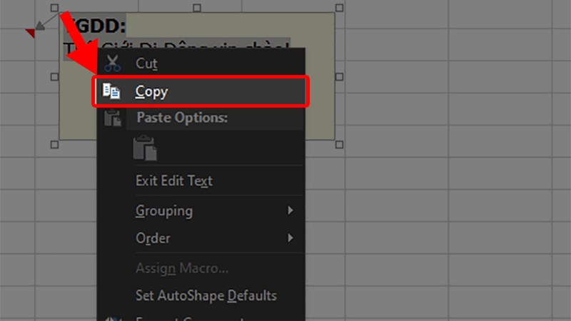 Nhấp chuột phải chọn Copy