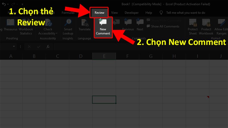 Chọn thẻ Review > Chọn New Comment