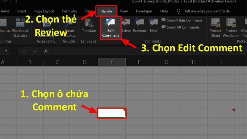 Chọn ô có chứa Comment muốn chỉnh sửa > Chọn thẻ Review > Chọn Edit Comment