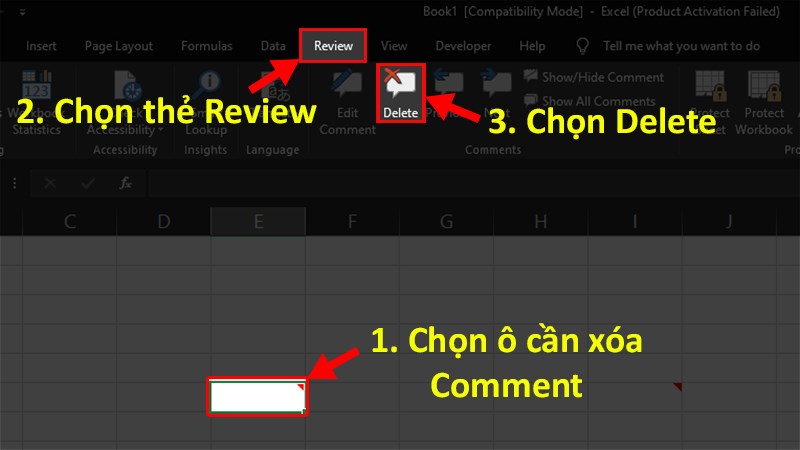Chọn ô có chứa Comment > Chọn thẻ Review > Chọn&nbsp;Delete&nbsp;là bạn đã xóa được Comment trong Excel