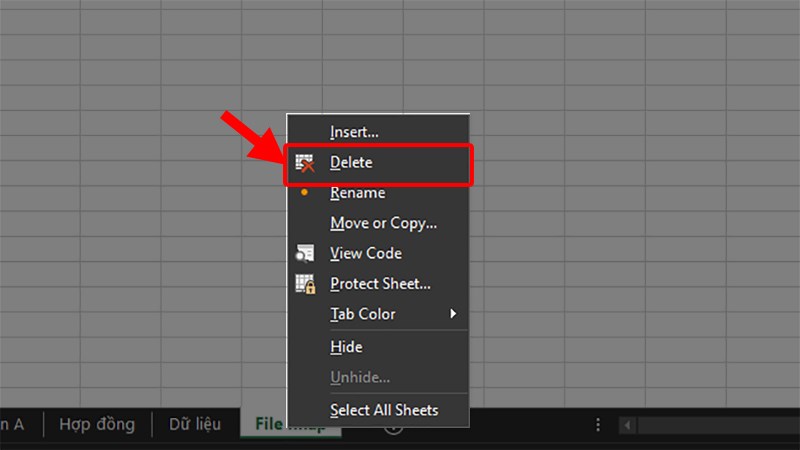 Nhấn chuột phải > Chọn Delete