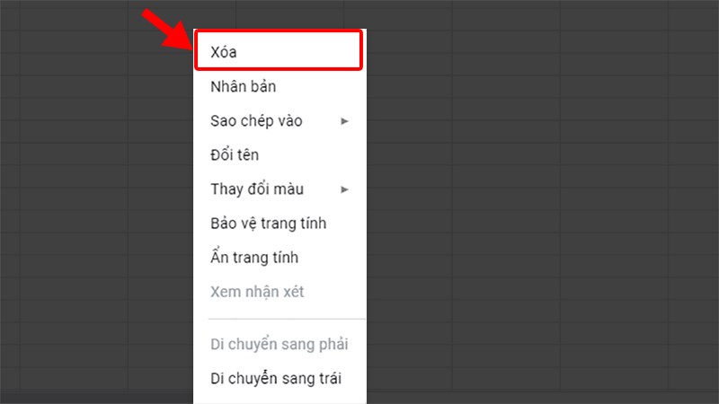 Nhấn chuột phải > Chọn Xóa