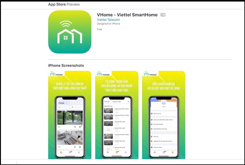 ứng dụng VHome trên Apple Store