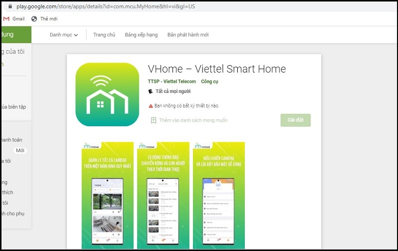 ứng dụng VHome trên CH Play