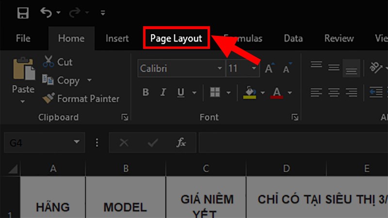 Mở file Excel&nbsp;cần in > Chọn thẻ Layout (Page Layout)