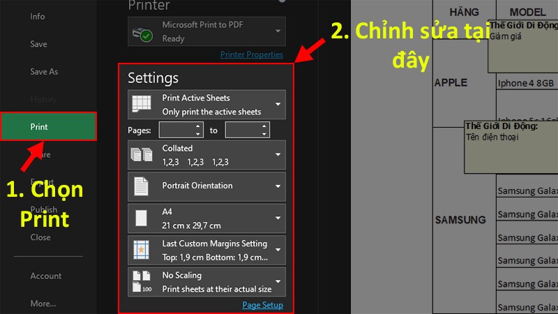 Chọn mục Print > Thực hiện chỉnh sửa trước khi in