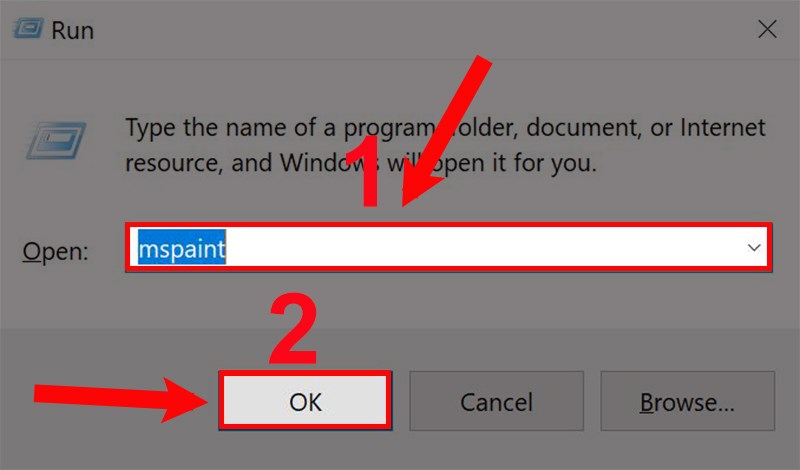 Nhấn tổ hợp phím Windows + R, sau đó nhập từ mspaint vào và nhấn OK