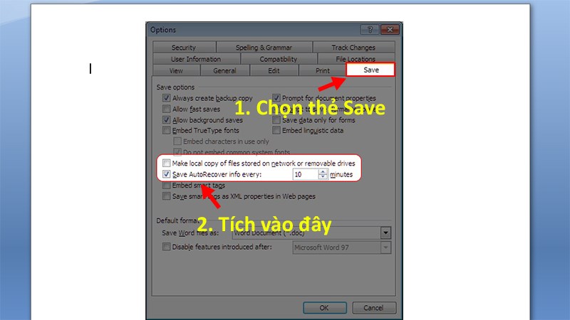 Cách bật AutoSave, AutoRecover đối với phiên bản Word 2003