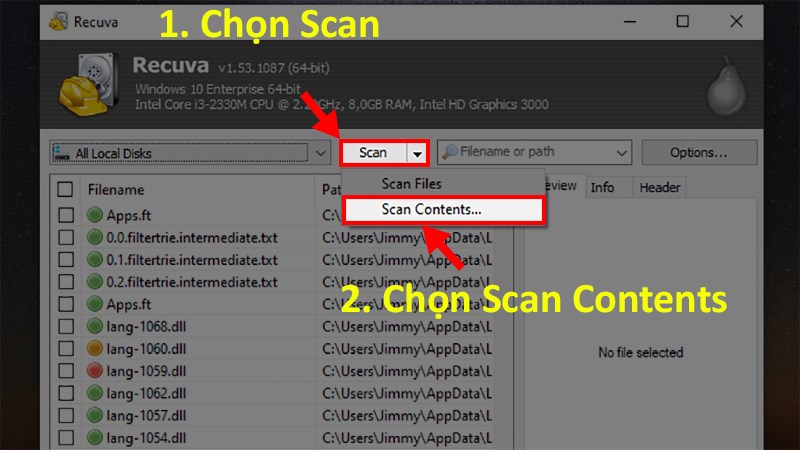 Chọn Scan > Chọn Scan Content