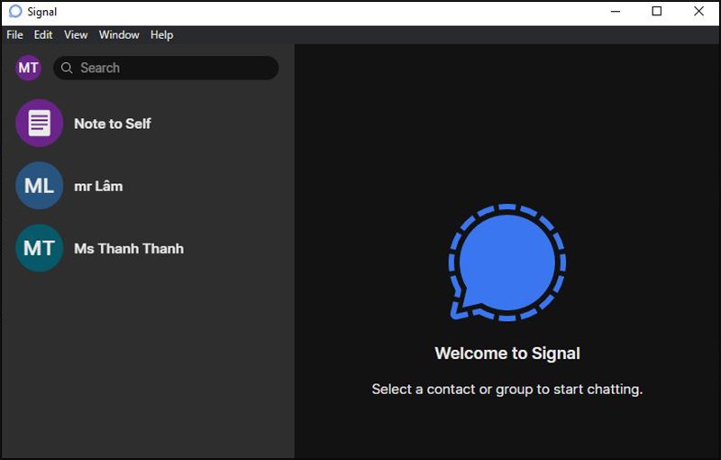 Giao diện ứng dụng Signal trên máy tính.