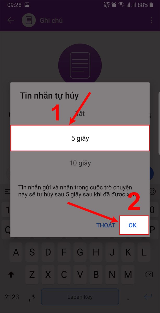 C&agrave;i đặt thời gian bạn muốn hủy tin nhắn v&agrave; chọn OK.
