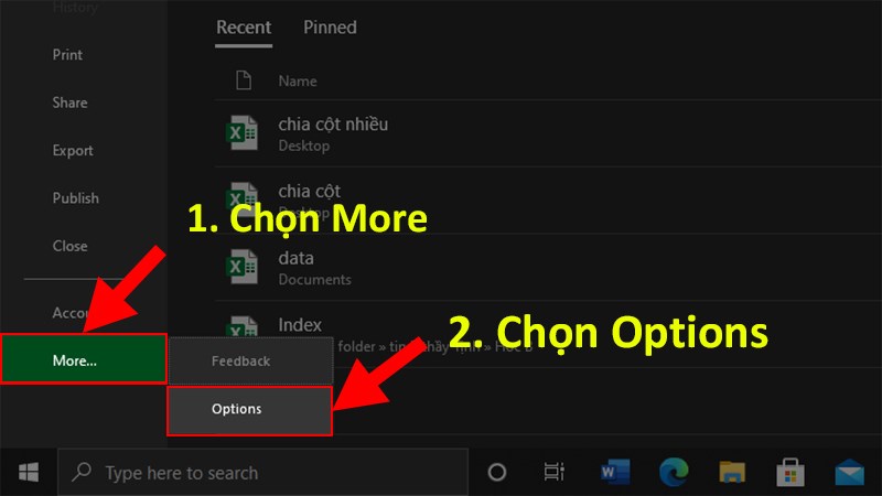 Chọn More > Chọn Options