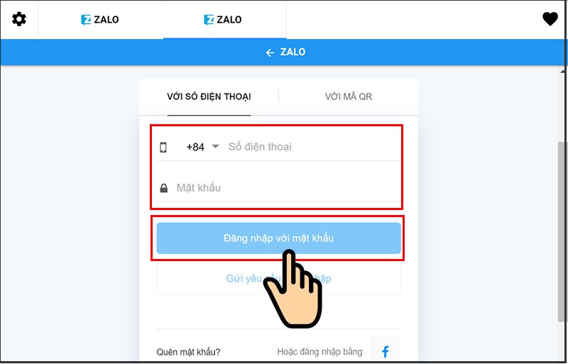 Điền Số điện thoại, Mật khẩu tài khoản Zalo thứ 2