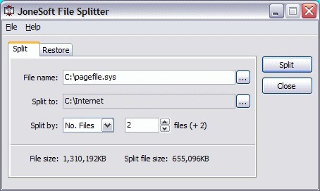 JoneSoft File Splitter: Phần mềm cắt, nối file dữ liệu