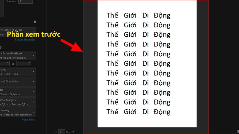 Xem trước nội dung sẽ được in