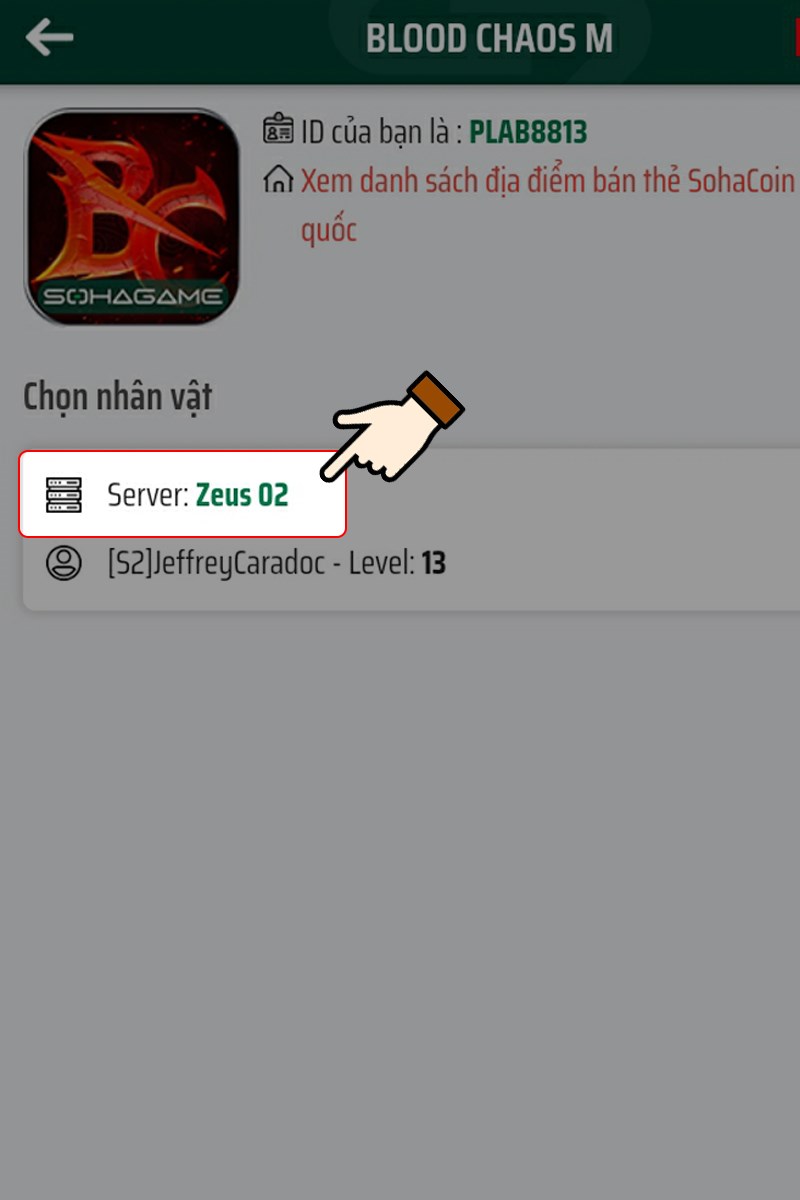 Chọn nhân vật muốn nhập code Chọn nhân vật muốn nhập code