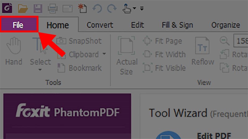 Mở phần mềm Foxit PhantomPDF Reader > Chọn thẻ File