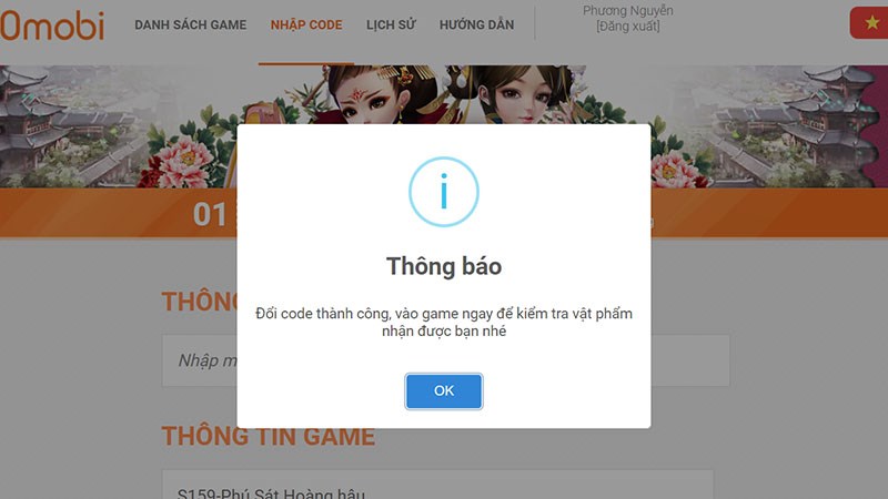 Đổi code thành công