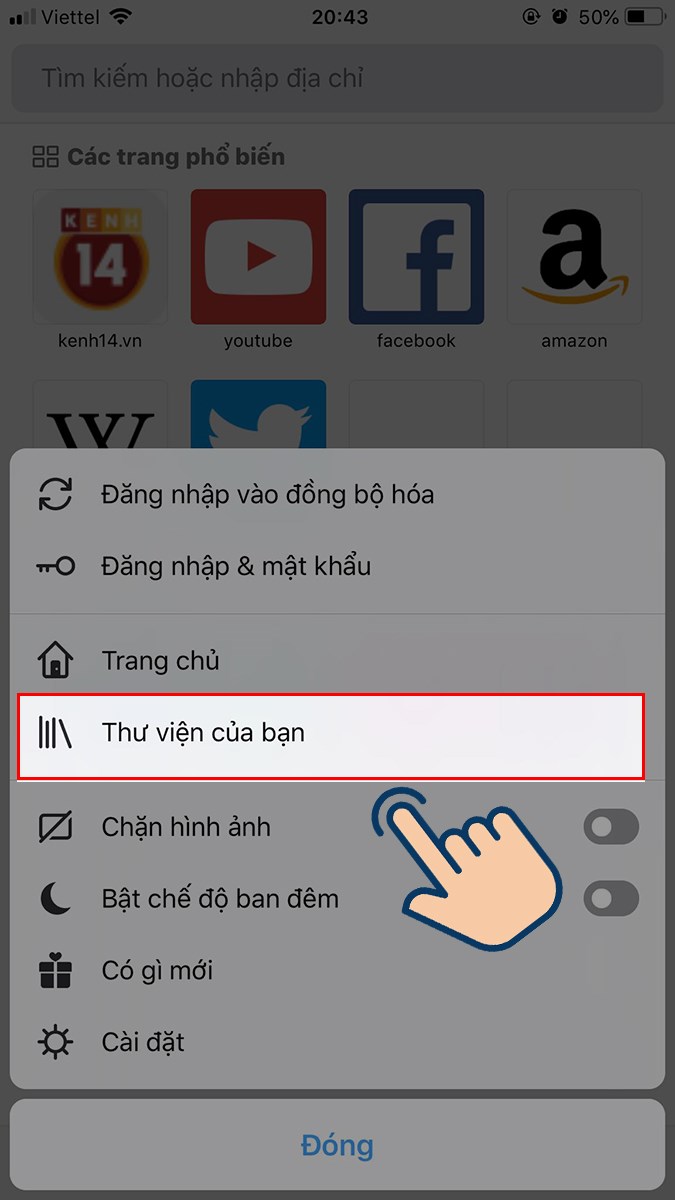 Sau đó chọn vào mục Thư viện của bạn.