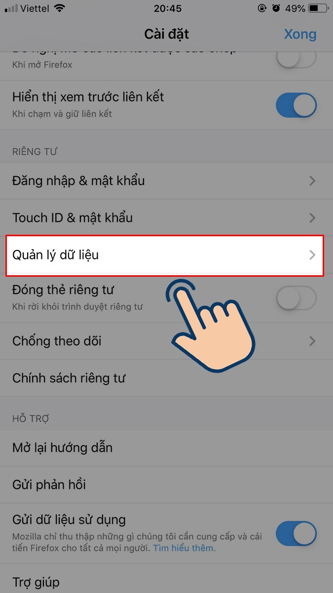 Chọn Quản lý dữ liệu.