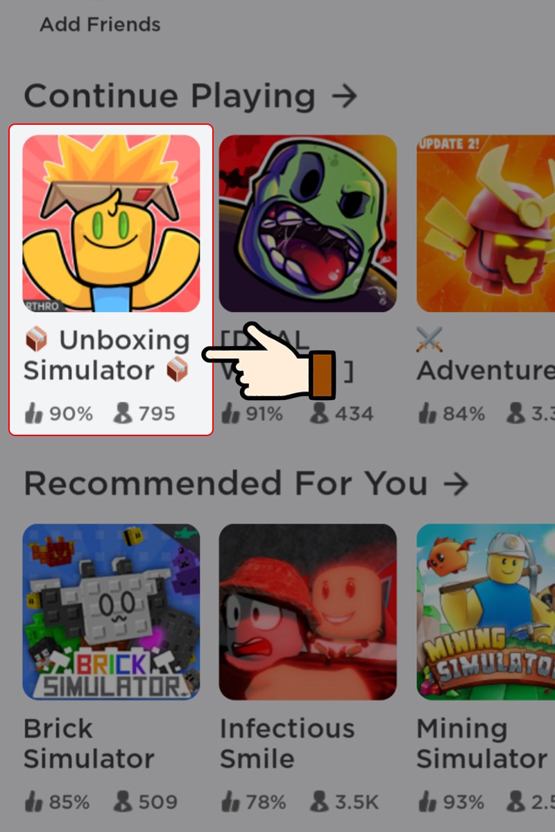 Nhấn chọn mode chơi Unboxing Simulator