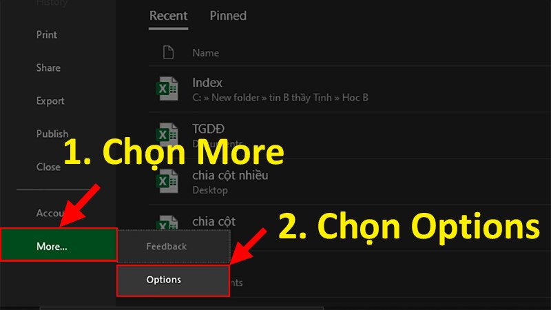 Chọn More > Chọn Options