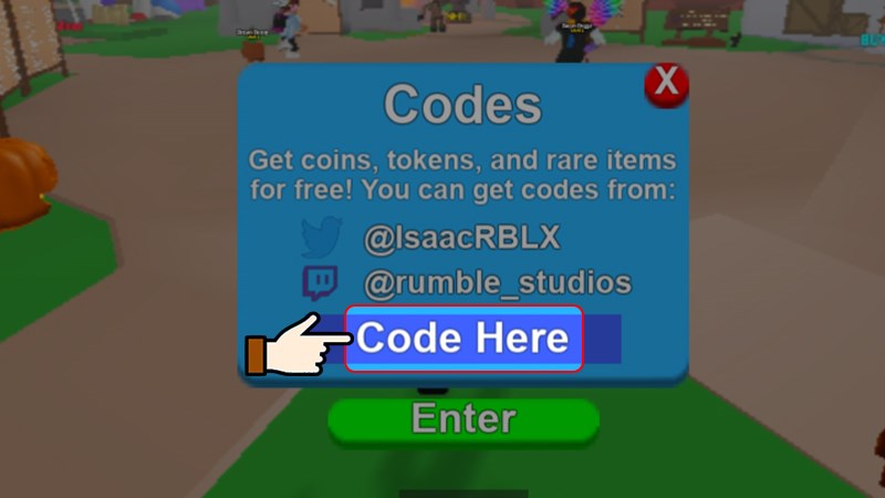 Nhập mã code vào ô trống Code Here