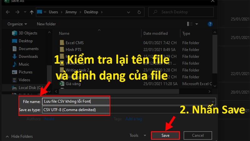 Nhấn Save để lưu file CSV không bị lỗi font