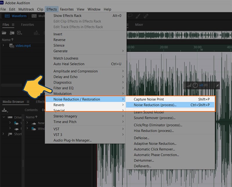 Menu Effect > Noise Reduction/ Restoration > Noise Reduction (process)