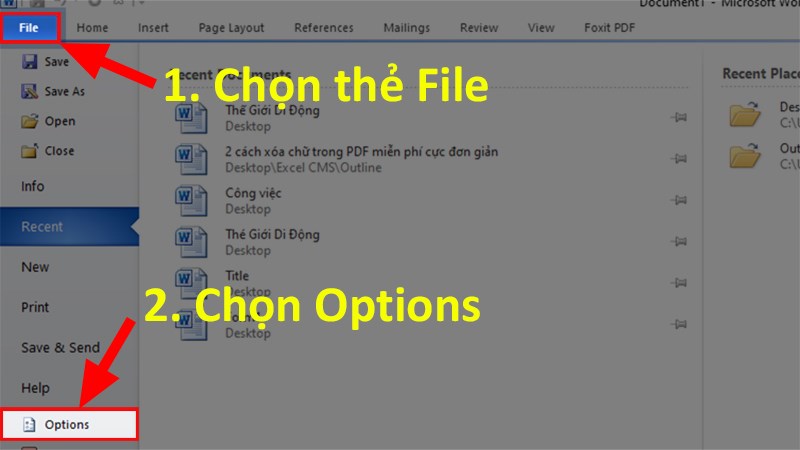 Chọn thẻ File > Chọn&nbsp;Options