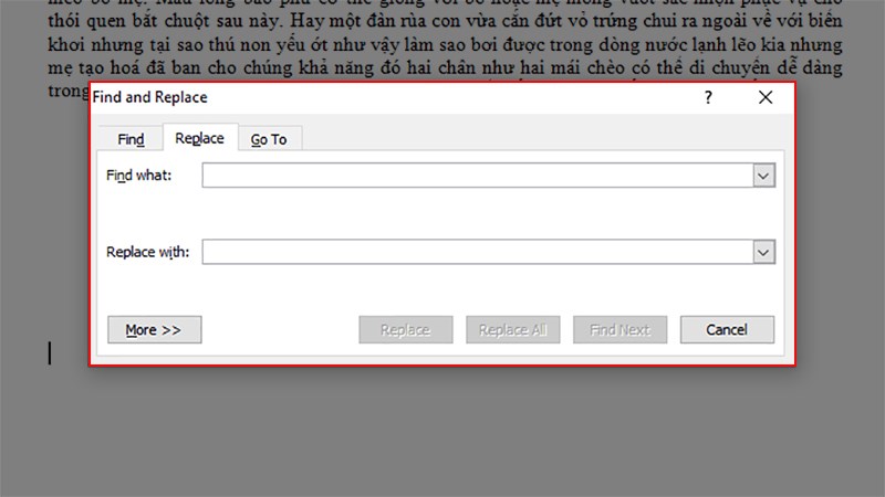 Mở file Word > Nhấn tổ hợp phím Ctrl + H
