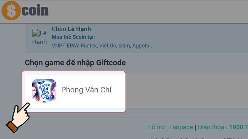 Nhấn chọn chọn game Phong Vân Chí