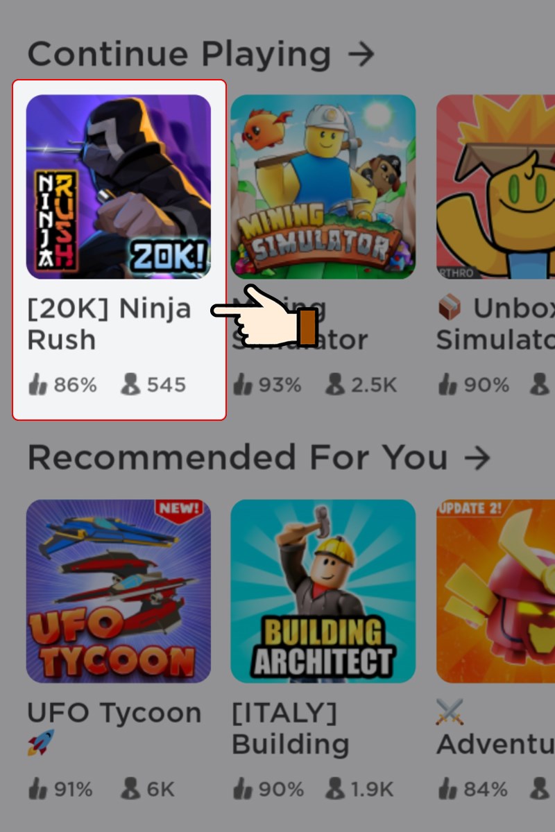 Nhấn chọn mode chơi Ninja Rush