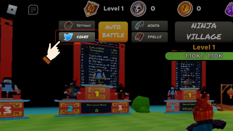 Nhấn chọn Codes ở góc trái phía trên của màn hình