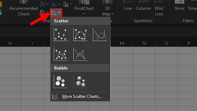 Nhấp vào ô&nbsp;Scatter X & Y > Chọn kiểu đồ thị bạn muốn