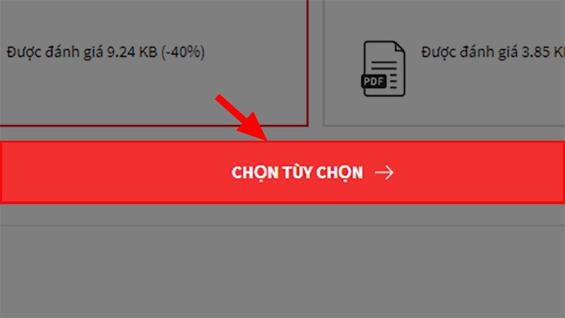 Nhấp vào Chọn tùy chọn > Đợi 1 xíu để SmallPDF tiến hành giảm dung lượng file Word